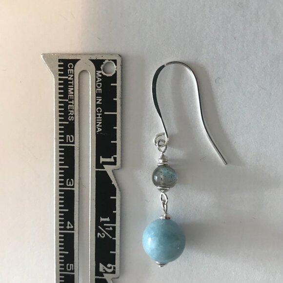 Handcrafted Aquamarine & Labradorite Dangle Earrings - Picture 3 of 7
